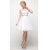 Beaded lace high neck short gown with a tulle skirt