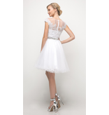 Beaded lace high neck short gown with a tulle skirt