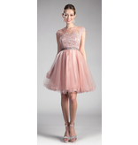 Beaded lace high neck short gown with a tulle skirt