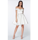 Off the shoulder satin short gown with a beaded waist