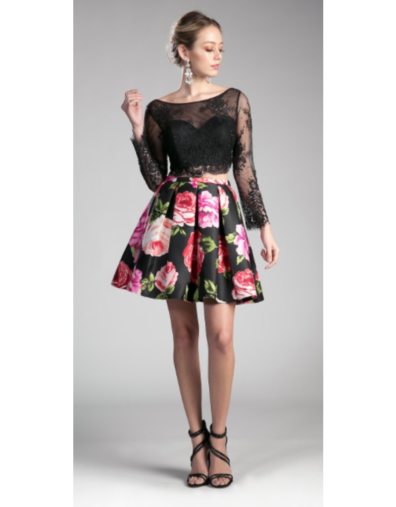 2-piece lace  top w/floral short skirt CD701S
