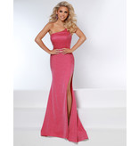 One Shoulder Fitted Beaded Gown w/ Leg Slit 20124