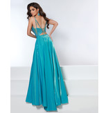 Beaded spaghetti strap bodice with a-line wrap skirt 20134