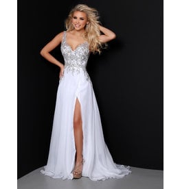 Metallic Lace Bodice Tank Gown w/ Leg Slit 20228