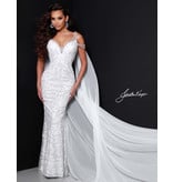 Sequin fitted tank gown with cape 2413
