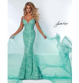 Sequin fitted tank gown with cape 2413