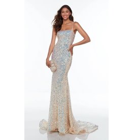 Fitted sequin corset back gown w/leg slit 61116