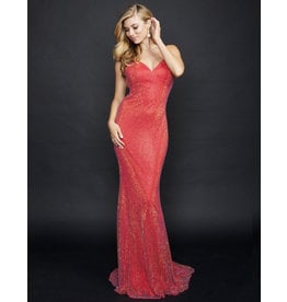 SPAGHETTI STRAP FULLY BEADED LONG GOWN N3198