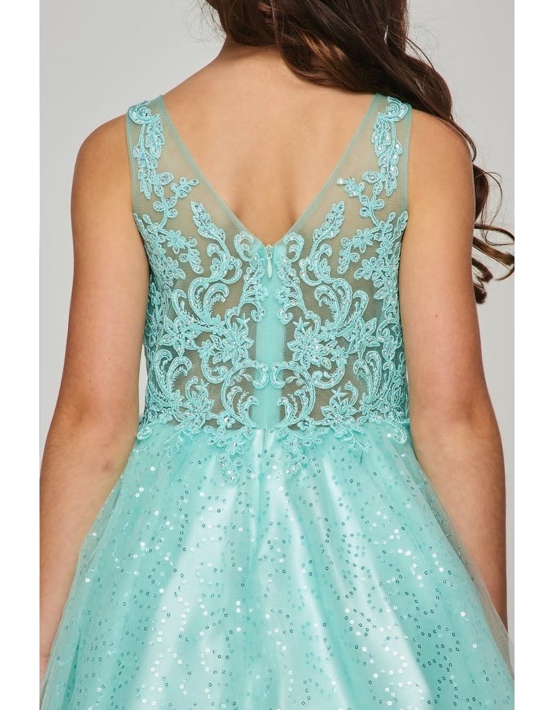 Lace high neck bodice w/short sequin skirt