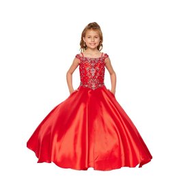 Beaded satin off the shoulder ballgown 8023