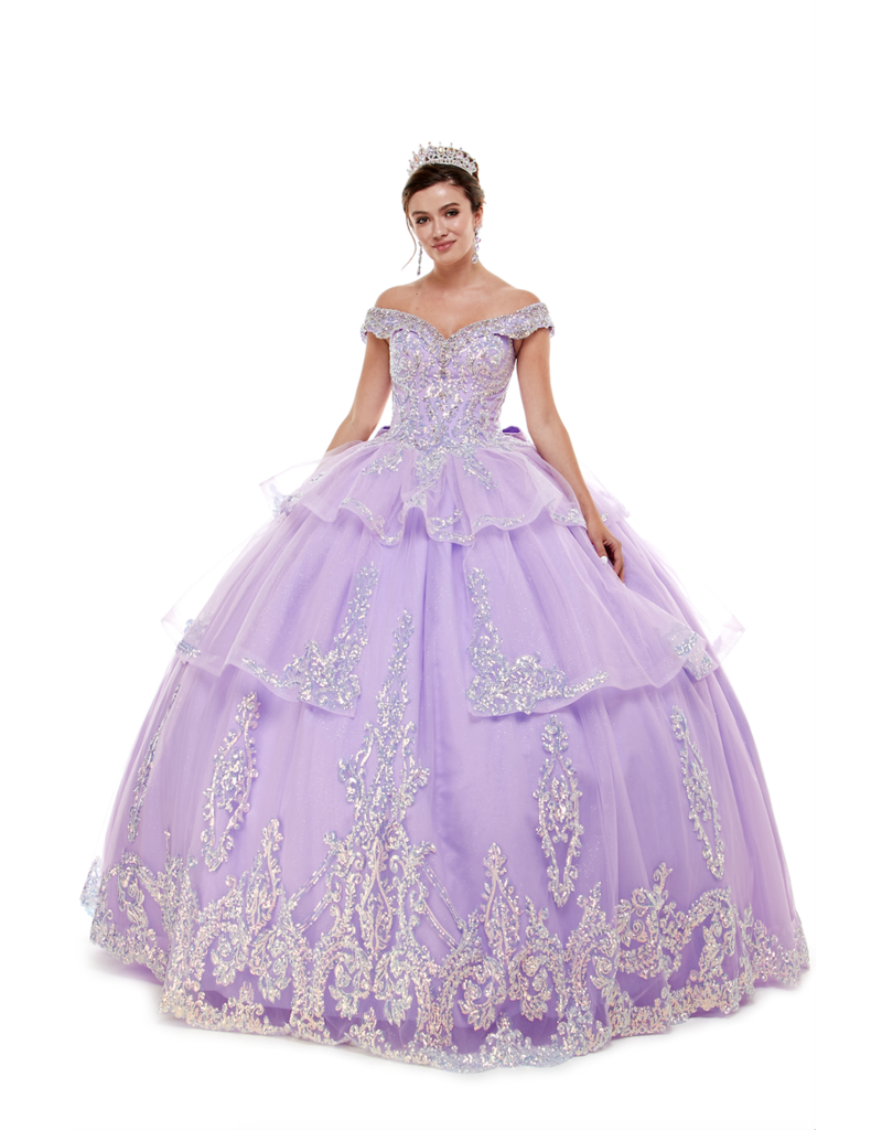 SAVOY'S FASHION 82242 QUINCE GOWN W/ LARGE RUFFLES & BOW
