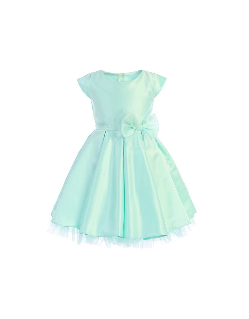 SWEET KIDS FULL PLEATED SATIN SHORT GOWN W/ OVERSIZED BOW SK711