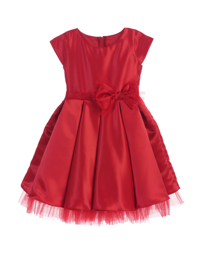 SWEET KIDS FULL PLEATED SATIN SHORT GOWN W/ OVERSIZED BOW SK711