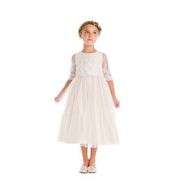 SWEET KIDS SEQUIN & CORD EMBROIDERED MESH TEA LENGTH GOWN SK748