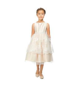 SWEET KIDS LACE PEPLUM ON SATIN SHORT GOWN W/ RHINESTONE TRIM SK792