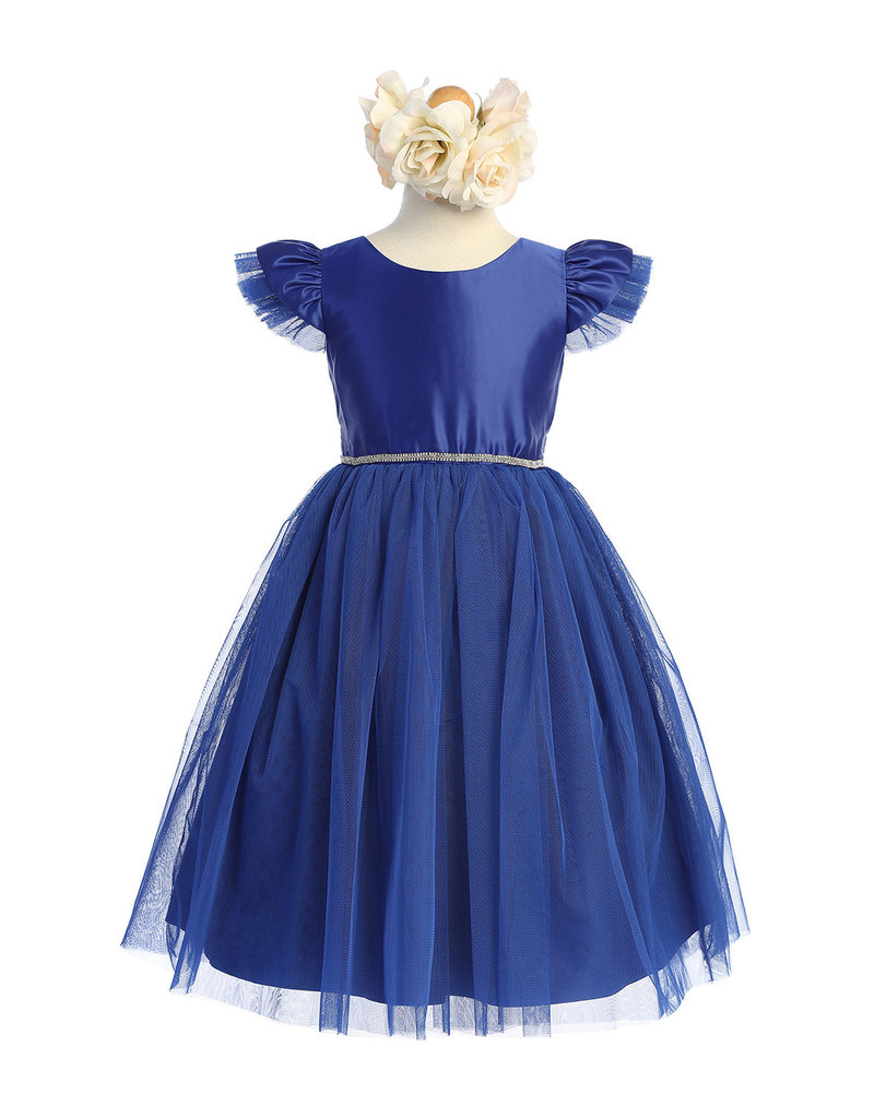 SWEET KIDS SATIN SHORT GOWN W/ CRYSTAL TULLE FLUTTER SLEEVE SK910A
