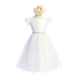 SWEET KIDS SATIN SHORT GOWN W/ CRYSTAL TULLE FLUTTER SLEEVE SK910A