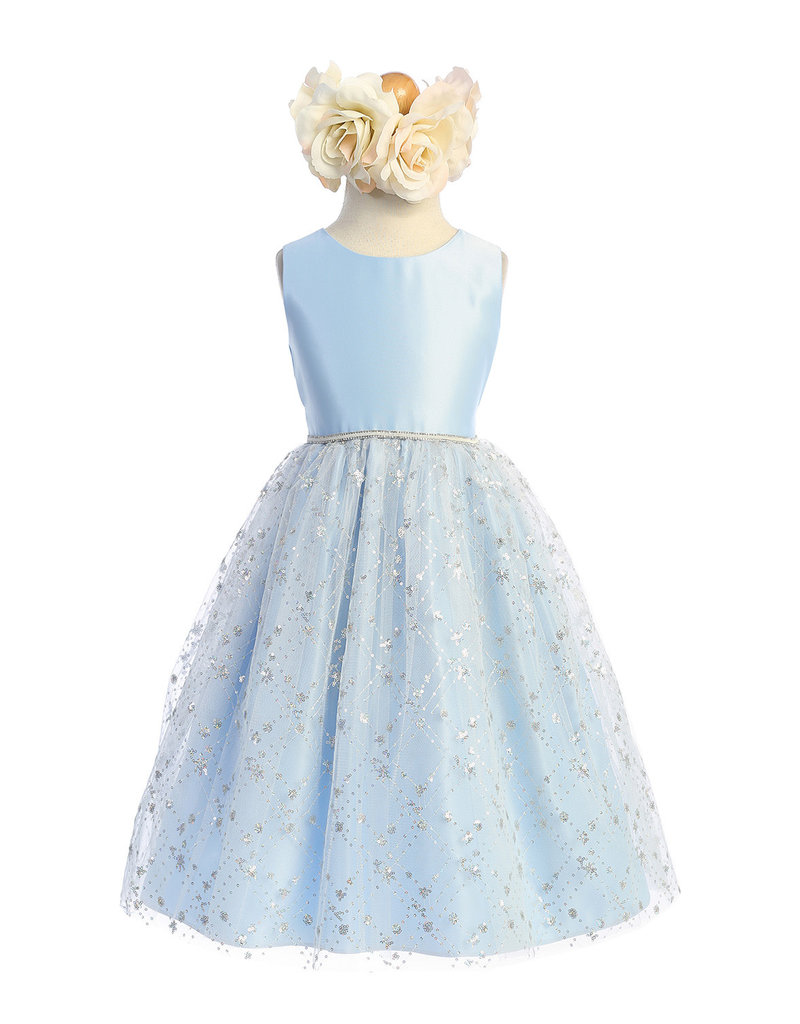 SWEET KIDS SATIN SHORT GOWN W/DIA SEQ TULLE SKIRT SK927B