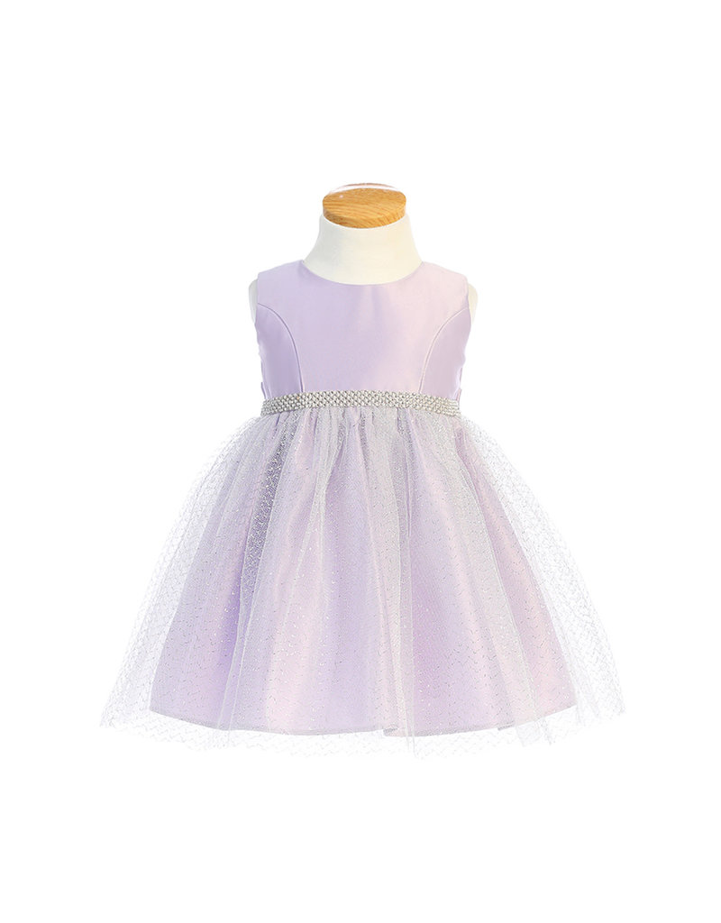 SWEET KIDS INFANT SATIN GOWN W/ METALLIC MESH SKIRT SKB841