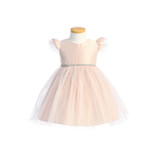 SWEET KIDS SATIN GOWN W/ CRYSTAL TULLE FLUTTER SLEEVE SKB910