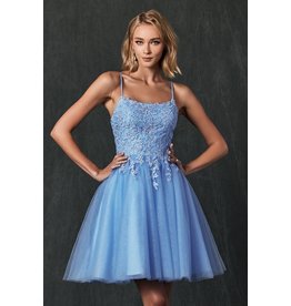 Spaghetti strap lace bodice short ballgown 860