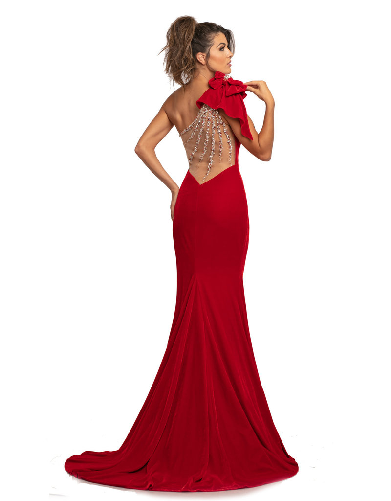 One shoulder velvet fitted gown 2055