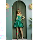 Off the shoulder short satin a-line gown R773