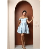 Off the shoulder short satin a-line gown R773