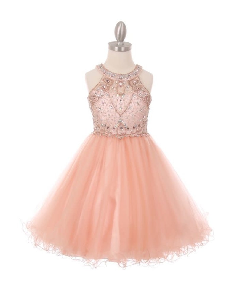 Beaded high neck corset back little girl pageant gown 5022