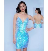 Fitted stretch sequin open back short gown F372