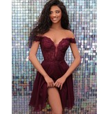 Off the shoulder lace bodice flowy short gown 30257