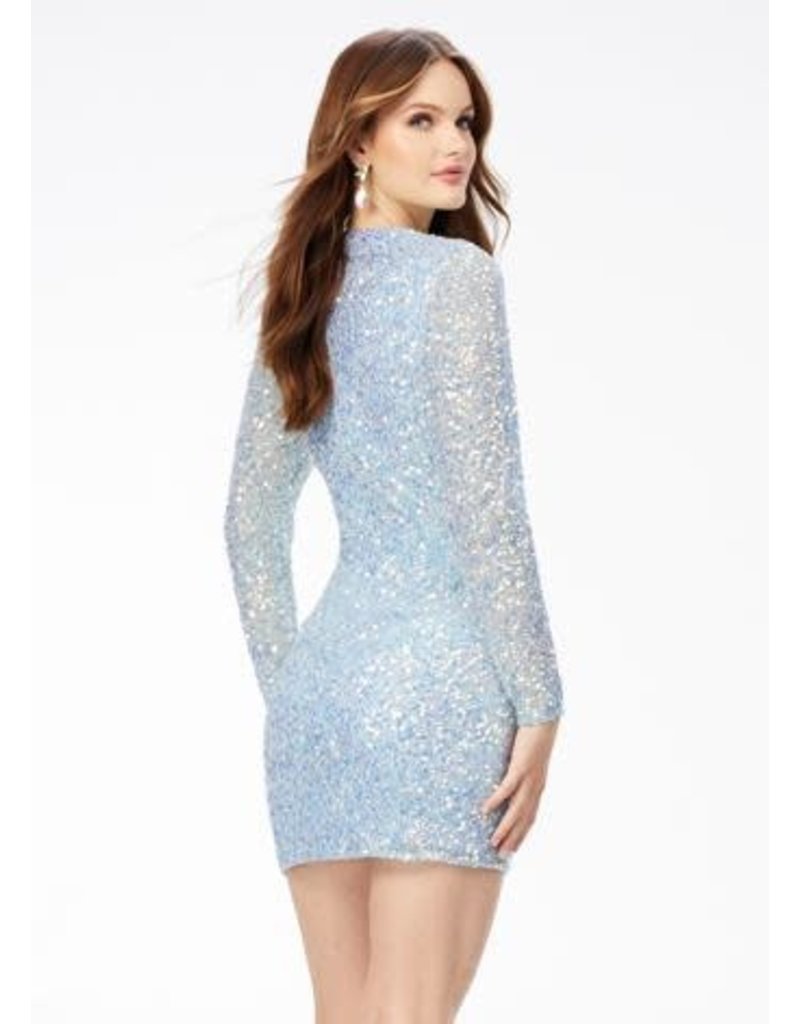 Sequin fitted long sleeve short gown 4512