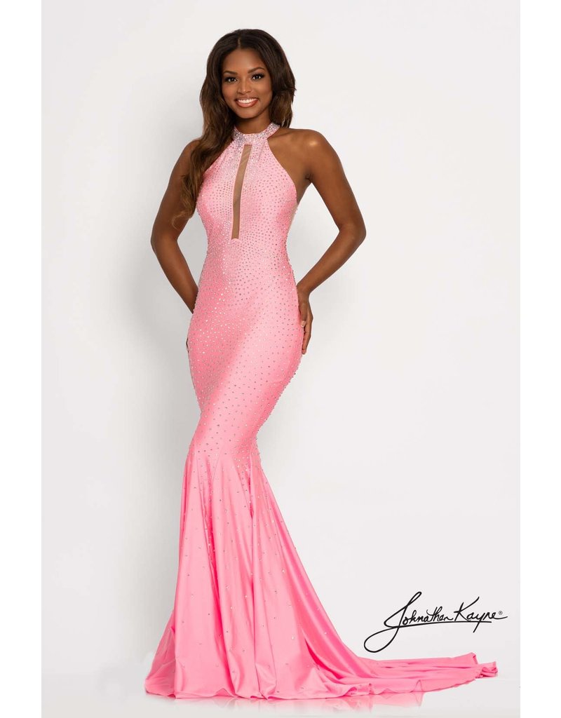 Shimmer jersey high neck beaded fitted gown 2037