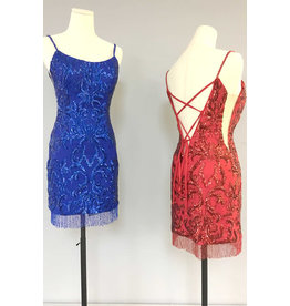 AVA PRESLEY SEQUIN SHORT DRESS W/ BEADED FRINGE 27760