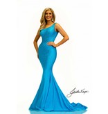 ONE SHOULDER BEADED STRETCH PAGEANT 2318