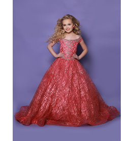 GLITTER BALLGOWN W/ BEADED NECKLINE & BELT G1262