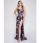 SEQUIN FLORAL GOWN W/ LEG SLIT 3225