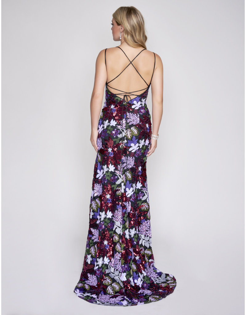 SEQUIN FLORAL GOWN W/ LEG SLIT 3225