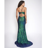 HOUNDSTOOTH SEQUIN GOWN W/ LACE UP BACK 3223