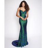 HOUNDSTOOTH SEQUIN GOWN W/ LACE UP BACK 3223