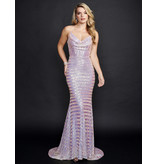 HOUNDSTOOTH SEQUIN GOWN W/ LACE UP BACK 3223