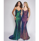 HOUNDSTOOTH SEQUIN GOWN W/ LACE UP BACK 3223
