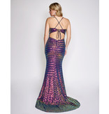 HOUNDSTOOTH SEQUIN GOWN W/ LACE UP BACK 3223