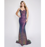 HOUNDSTOOTH SEQUIN GOWN W/ LACE UP BACK 3223
