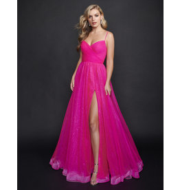 GLITTER TULLE BALLGOWN W/ LEG SLIT 6580