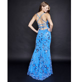 Fitted sequin deep v-neck lace up back gown 2368