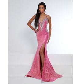 Spaghetti strap open back sequin fitted gown 23452