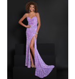 Fitted sequin/velvet open lace up back gown w/leg slit 23204