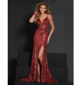 Spaghetti strap v-neck sequin fitted gown 23349