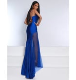 Fitted glitter jersey v-neck sheer side gown 23422